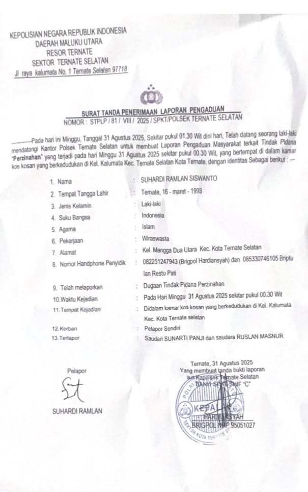 IMG-20250911-WA0090(1) Kasus Perselingkuhan di Ternate Selatan Mandek, Polisi Dinilai Tutup Mata